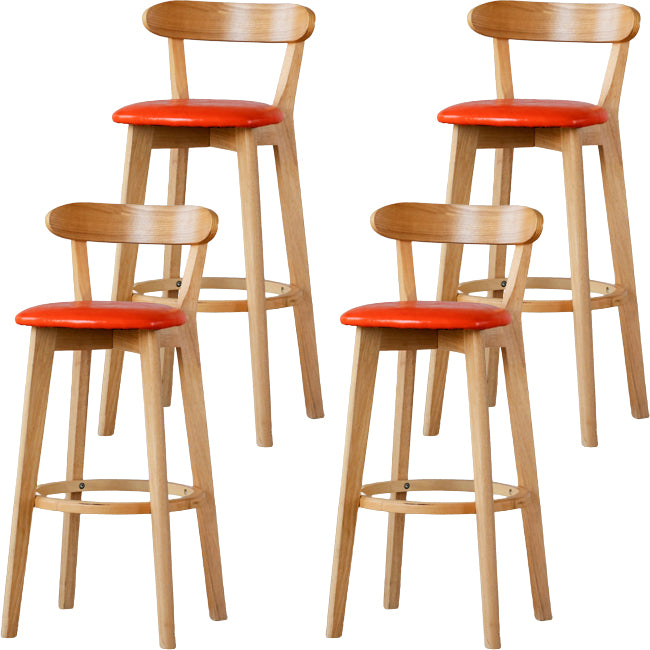 Scandinavian Wood Stool Fabric Upholstered Rectangle Seat Counter Stool in Matte Finish