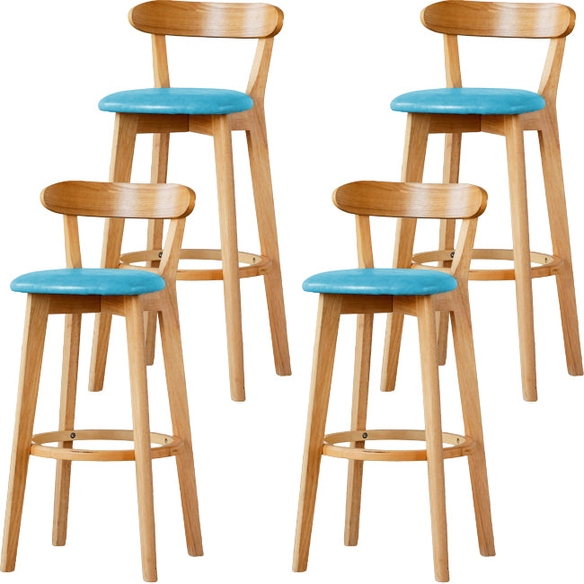 Scandinavian Wood Stool Fabric Upholstered Rectangle Seat Counter Stool in Matte Finish