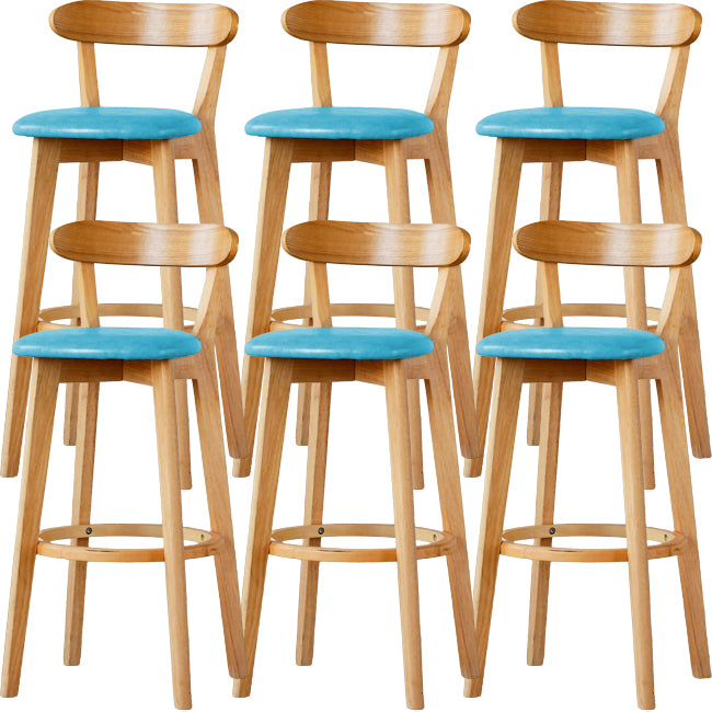 Scandinavian Wood Stool Fabric Upholstered Rectangle Seat Counter Stool in Matte Finish