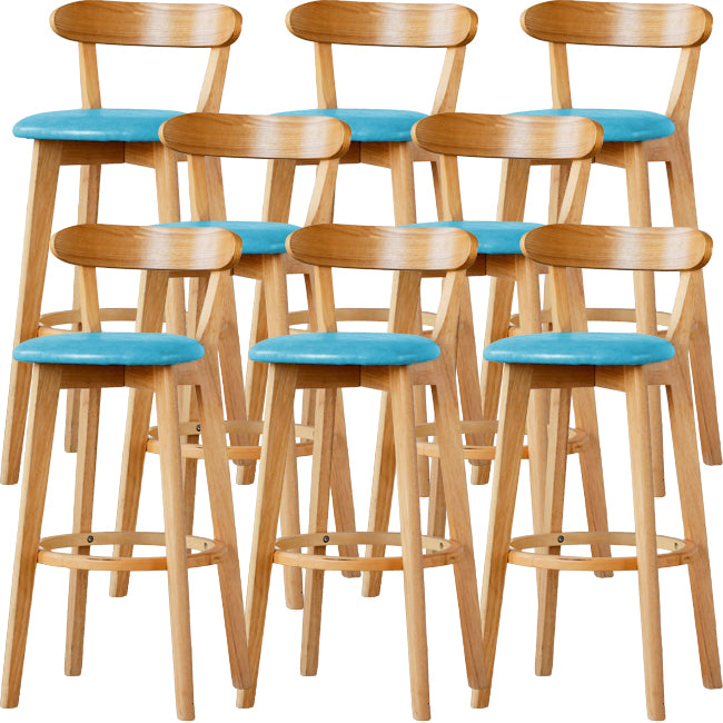 Scandinavian Wood Stool Fabric Upholstered Rectangle Seat Counter Stool in Matte Finish