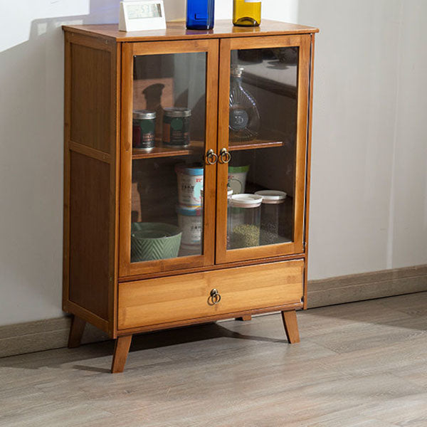 Contemporary Acrylic Doors Dining Server Brown Bamboo Server for Kitchen