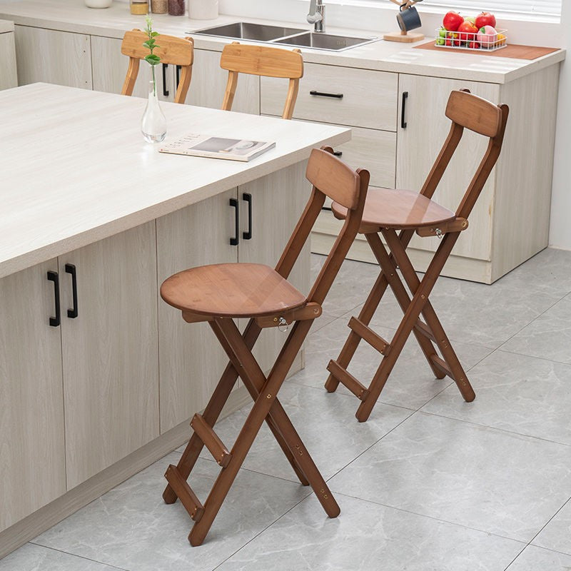 Armless Folding Counter Stool Modern Round Seat Bar Stool with Wooden Footrest