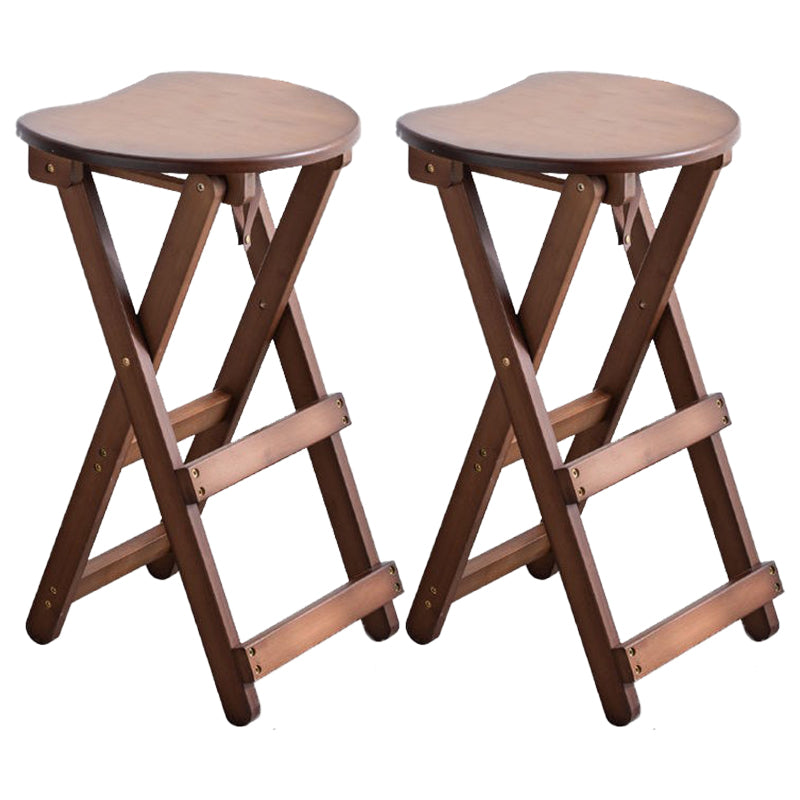 Armless Folding Counter Stool Modern Round Seat Bar Stool with Wooden Footrest
