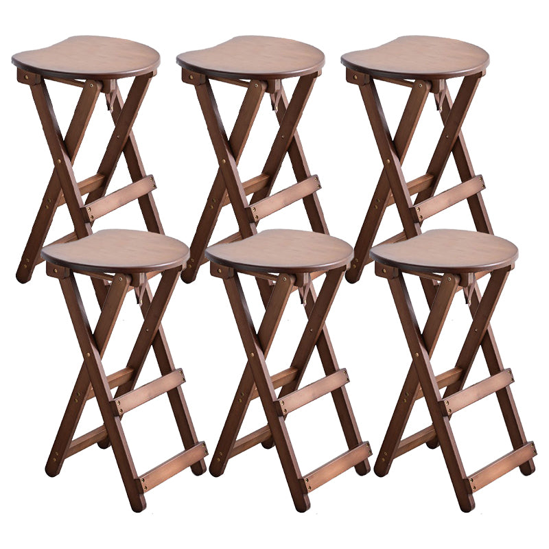 Armless Folding Counter Stool Modern Round Seat Bar Stool with Wooden Footrest