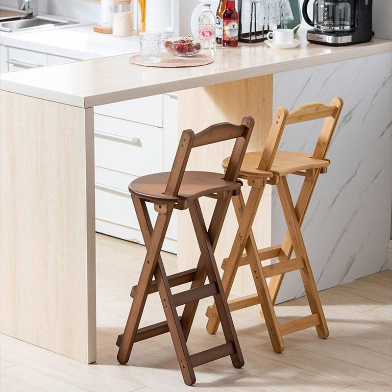 Armless Folding Counter Stool Modern Round Seat Bar Stool with Wooden Footrest