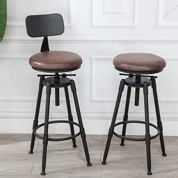Industrial Metal Barstool Footrest Wood Counter Stool in Matte Finish