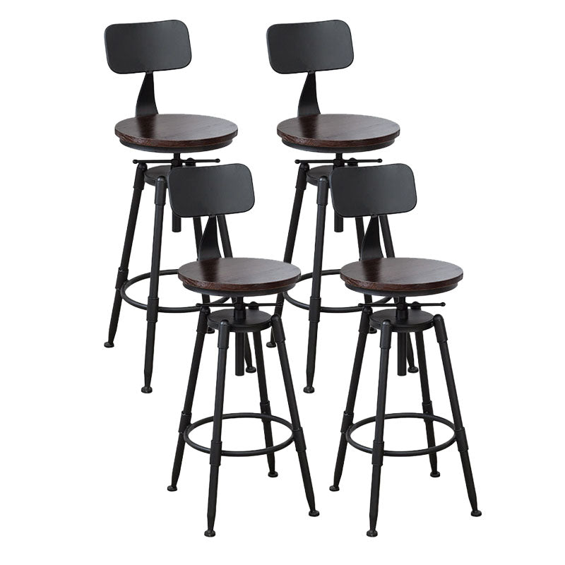 Industrial Metal Barstool Footrest Wood Counter Stool in Matte Finish