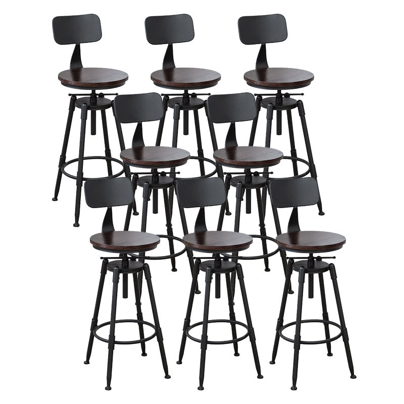 Industrial Metal Barstool Footrest Wood Counter Stool in Matte Finish