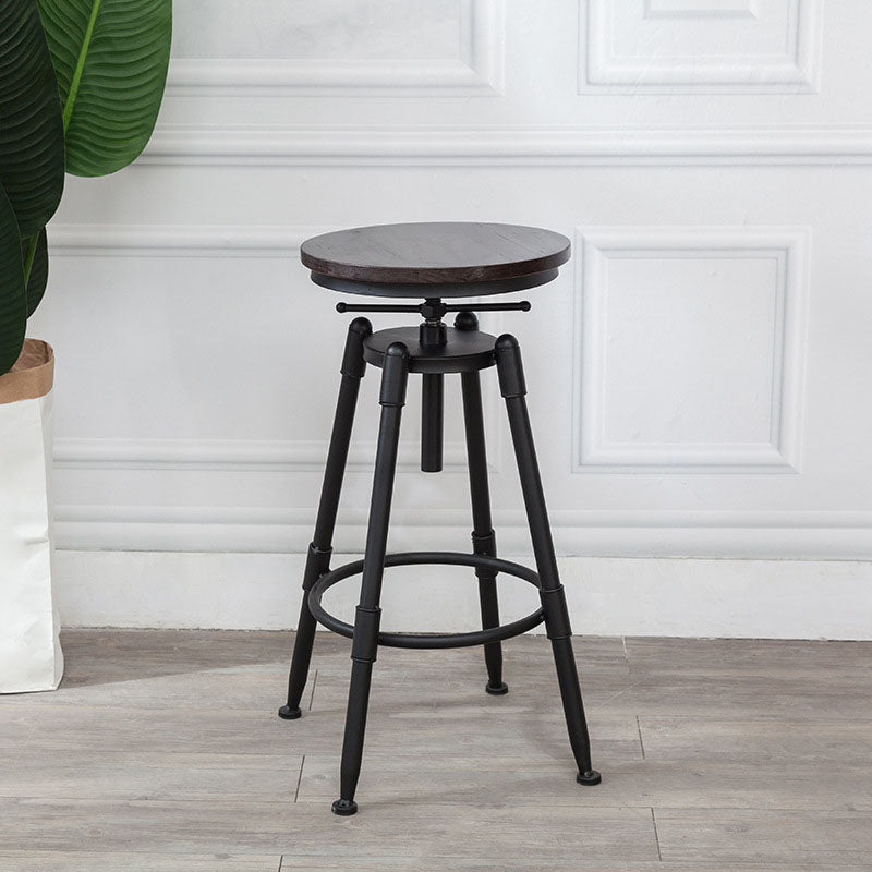 Industrial Metal Barstool Footrest Wood Counter Stool in Matte Finish