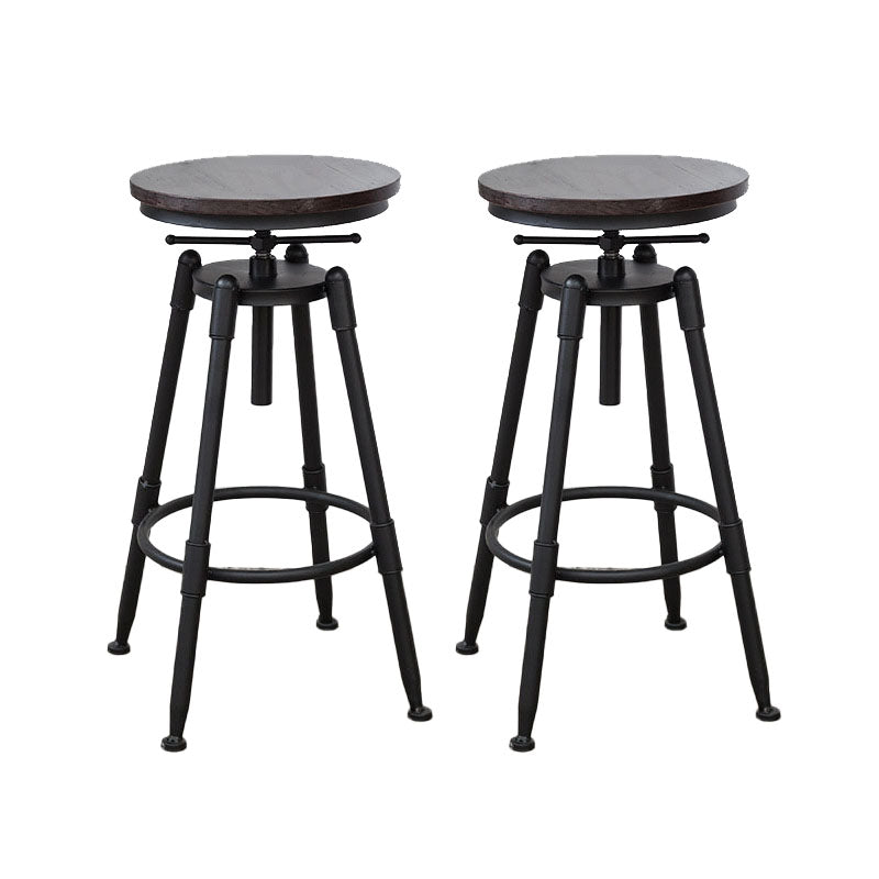 Industrial Metal Barstool Footrest Wood Counter Stool in Matte Finish