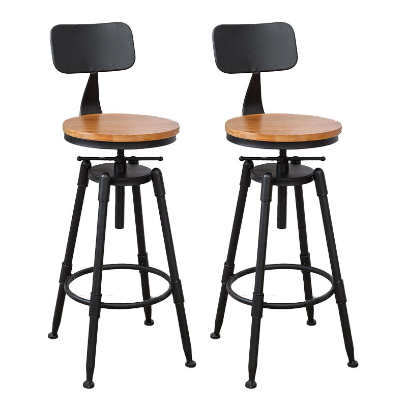 Industrial Metal Barstool Footrest Wood Counter Stool in Matte Finish