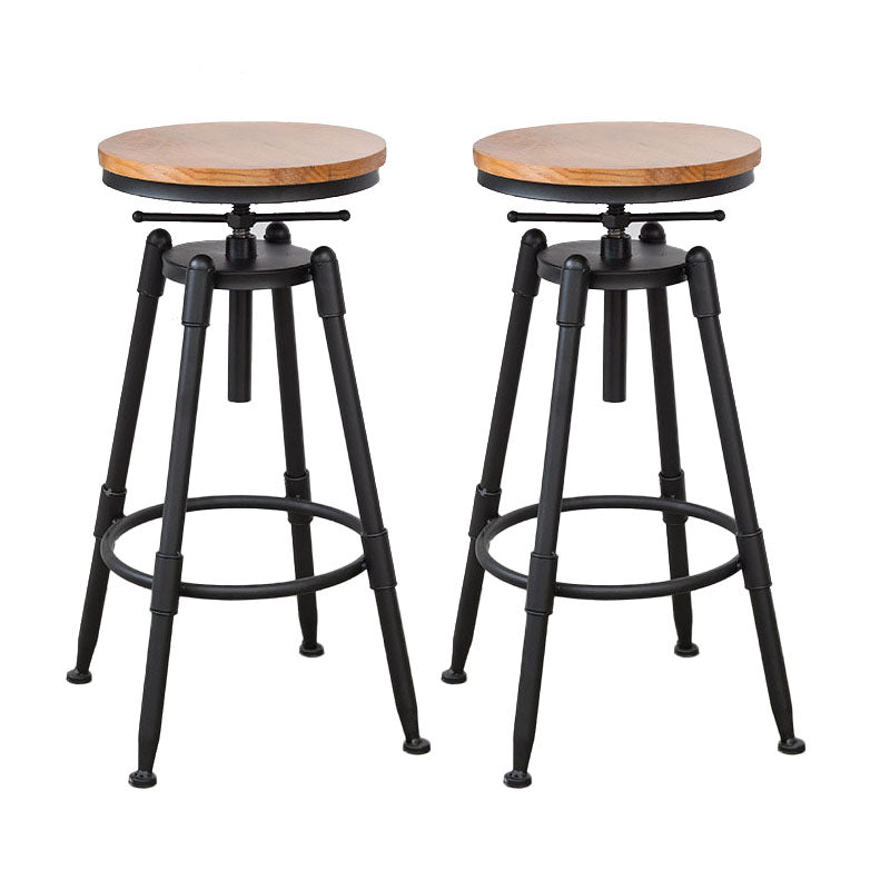 Industrial Metal Barstool Footrest Wood Counter Stool in Matte Finish