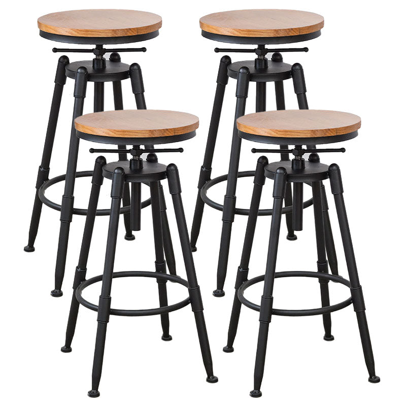 Industrial Metal Barstool Footrest Wood Counter Stool in Matte Finish