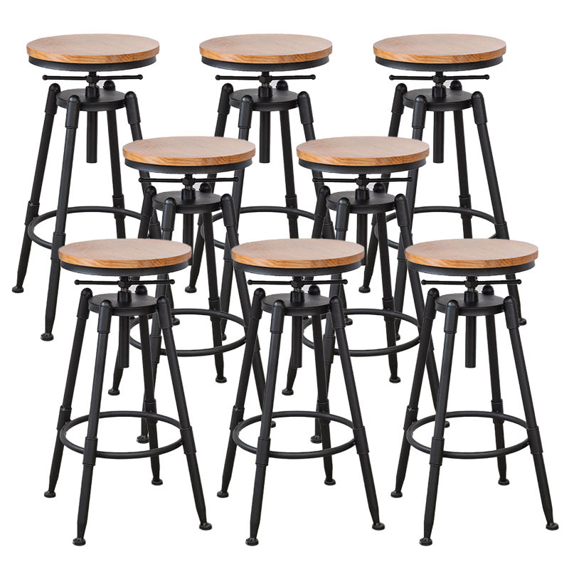Industrial Metal Barstool Footrest Wood Counter Stool in Matte Finish