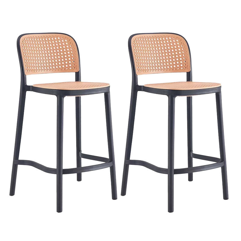 Scandinavian Armless Bar Stool Plastic Low Back Stool in White and Black