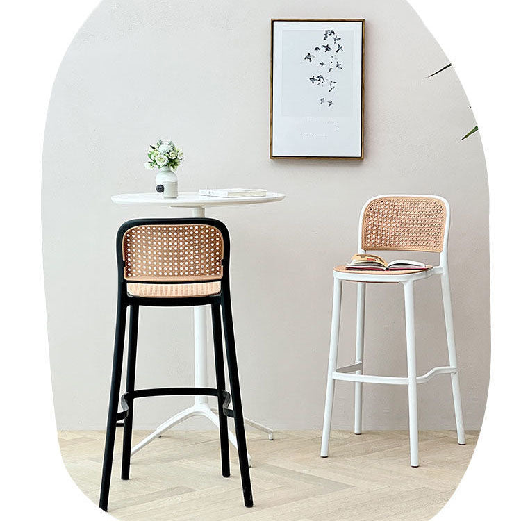 Scandinavian Armless Bar Stool Plastic Low Back Stool in White and Black