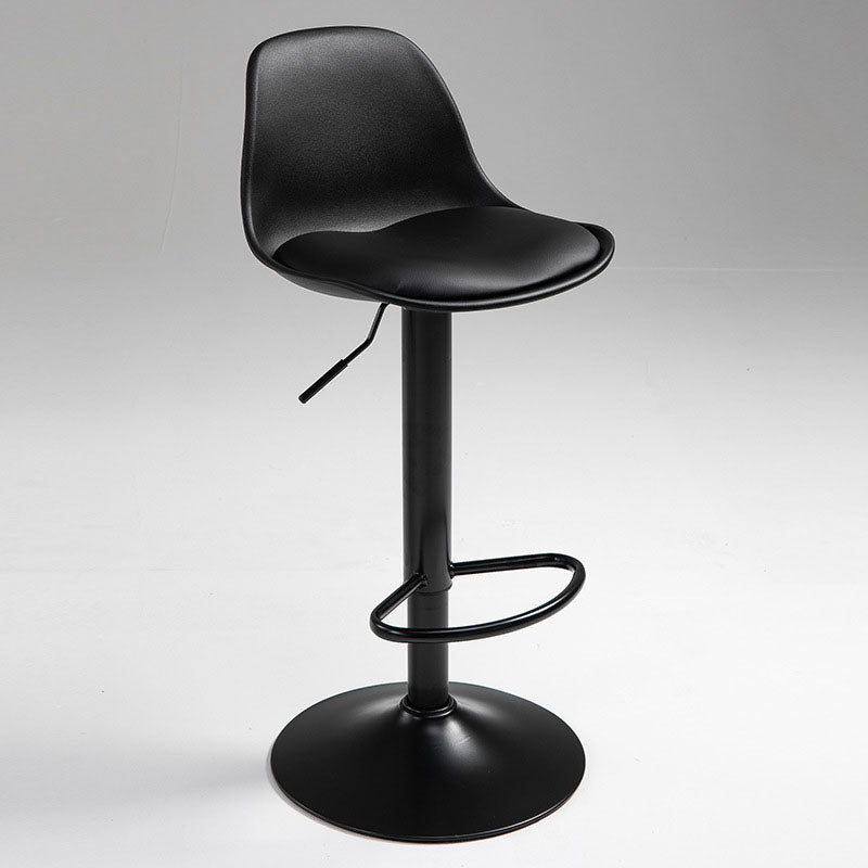 Contemporary Metal Barstool Low Back Faux Leather Cushion Footrest Stool