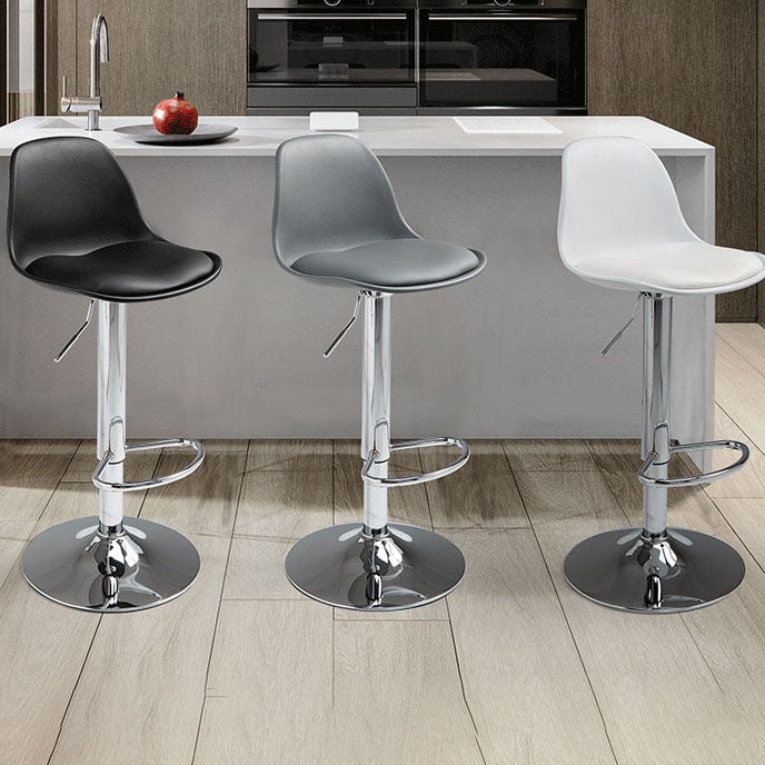 Contemporary Metal Barstool Low Back Faux Leather Cushion Footrest Stool