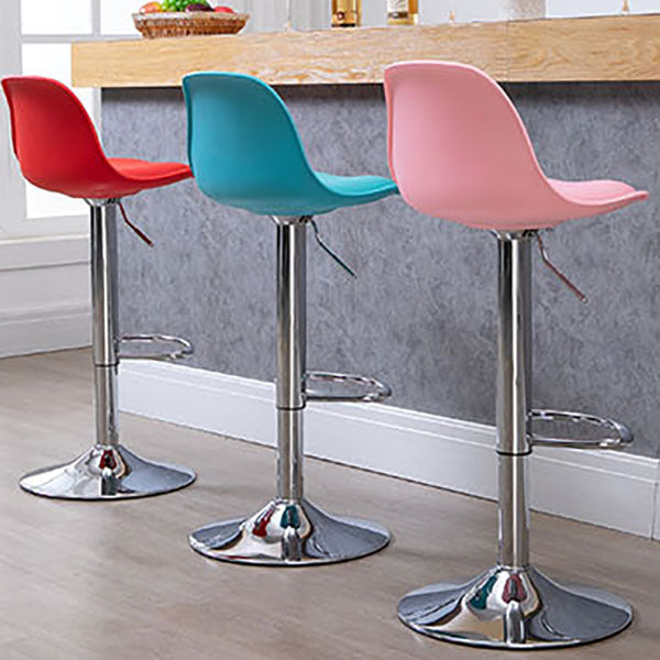 Contemporary Metal Barstool Low Back Faux Leather Cushion Footrest Stool