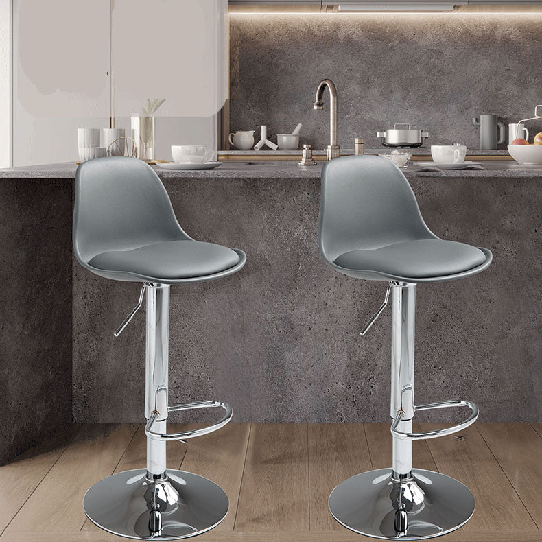 Contemporary Metal Barstool Low Back Faux Leather Cushion Footrest Stool