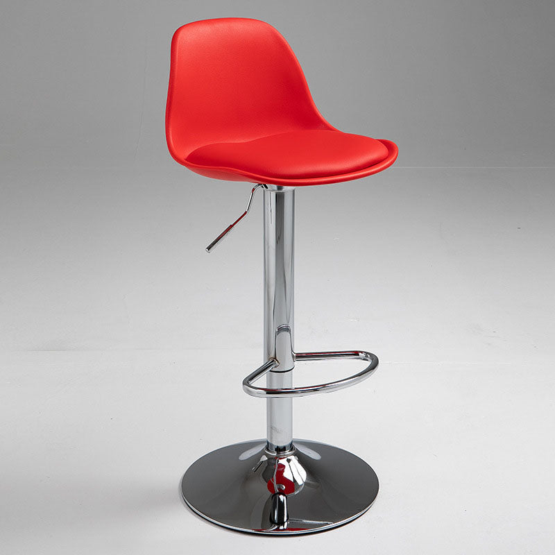 Contemporary Metal Barstool Low Back Faux Leather Cushion Footrest Stool