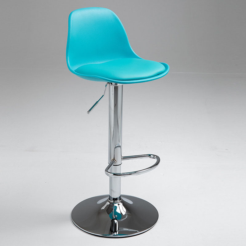 Contemporary Metal Barstool Low Back Faux Leather Cushion Footrest Stool