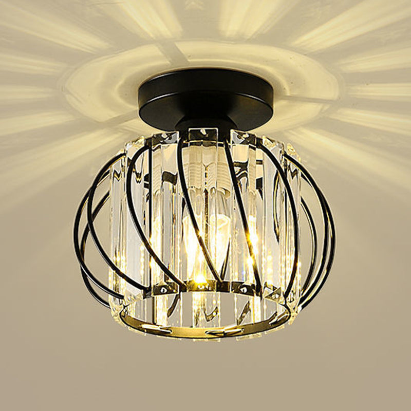Modernism Ceiling Lighting Single Light Flush Mount Fixture with Crystal for Corridor