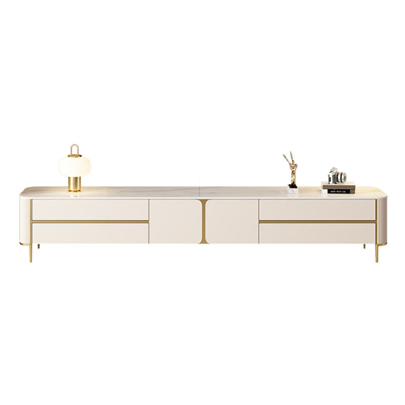 White Stone TV Stand Glam TV Media Stand with Legs for Living Room