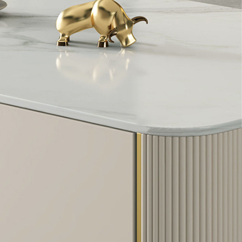 White Stone TV Stand Glam TV Media Stand with Legs for Living Room