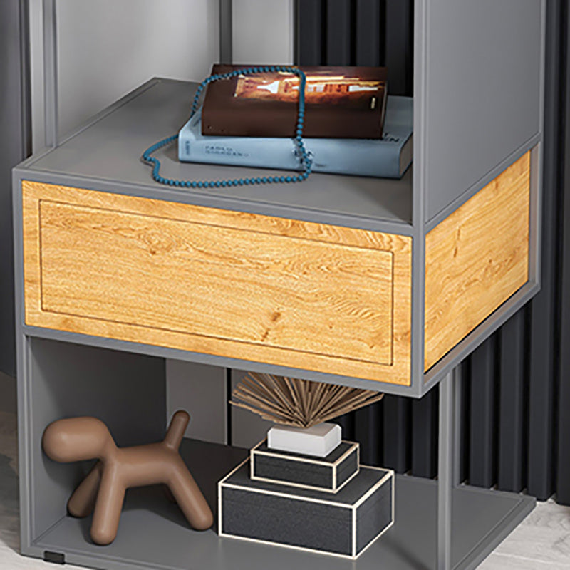 Industrial Lower Shelf Nightstand Glass Bedside Cabinet with Drawer for Bedroom