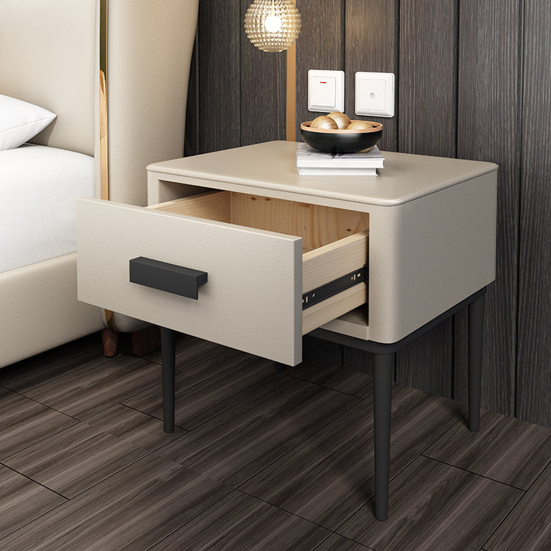 Modern Bedside Cabinet Pine and Faux Leather Night Table, 20"L X 16"W X 18.5"H