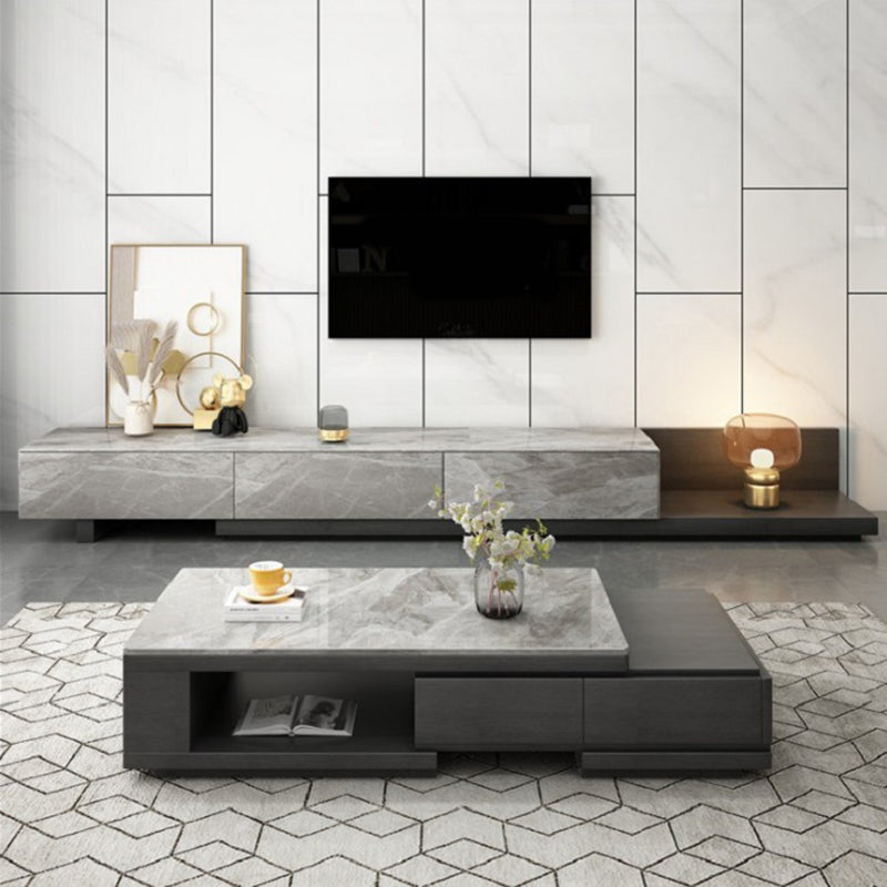 Modern Stone TV Stand Sliding TV Console with Drawers, 71"L X 16"W
