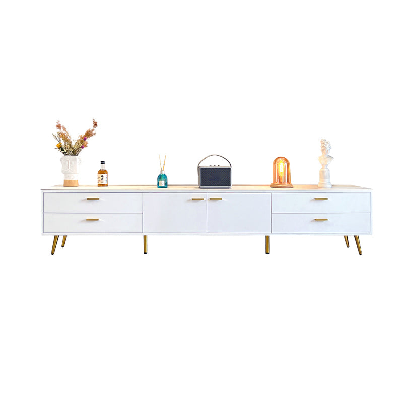 Glam Stone TV Media Console White TV Stand with 4 Drawers and 2 Doors