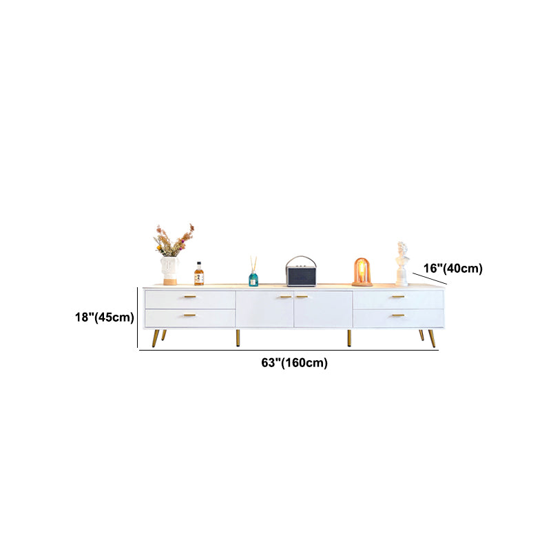 Glam Stone TV Media Console White TV Stand with 4 Drawers and 2 Doors