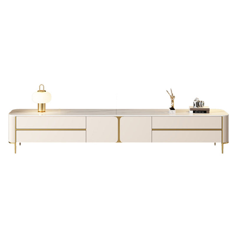 Glam Stone TV Media Stand Enclosed Storage White TV Stand with Drawers