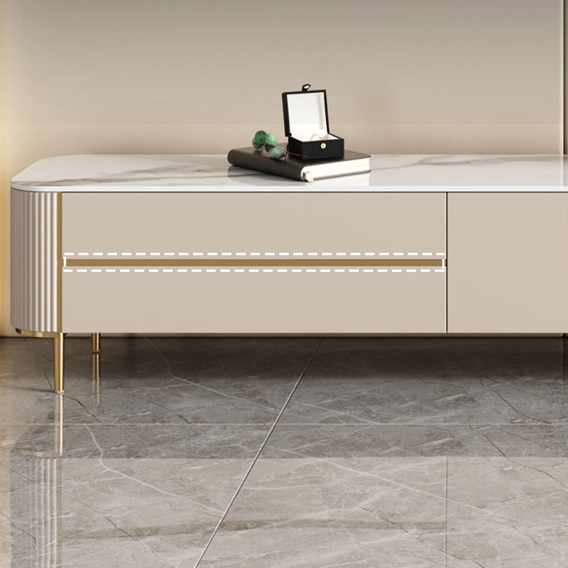 Glam Stone TV Media Stand Enclosed Storage White TV Stand with Drawers