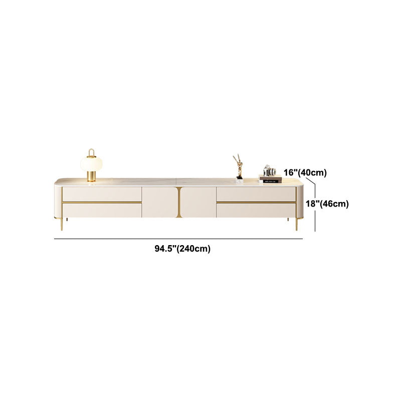 Glam Stone TV Media Stand Enclosed Storage White TV Stand with Drawers