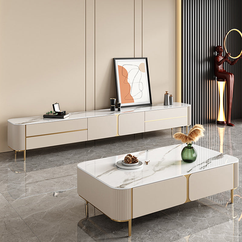 Modern Wooden TV Media Console Enclosed Storage White TV Console with Drawers