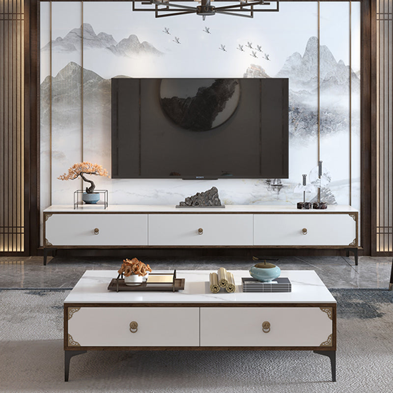 Stone Media Console TV Stand Contemporary TV Media Stand with 3 Drawers