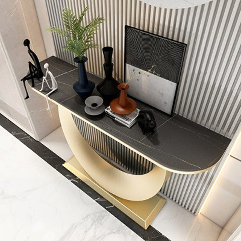 Modern Iron Console Sofa Table Stone Half Moon Console Accent Table for Hall