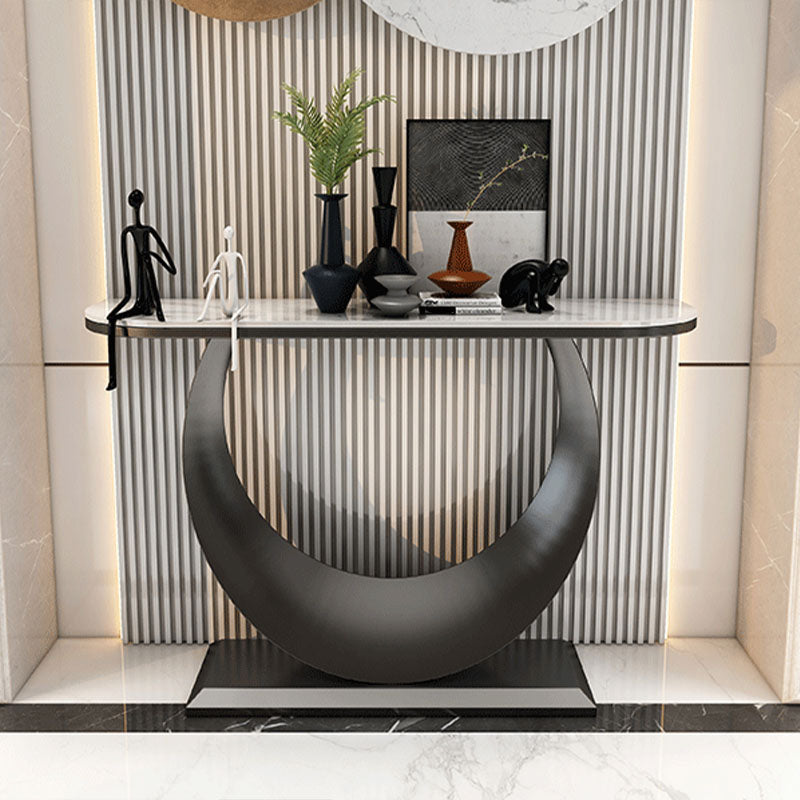 Modern Iron Console Sofa Table Stone Half Moon Console Accent Table for Hall