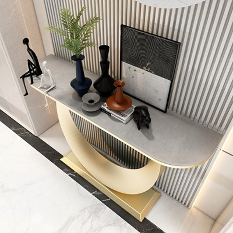 Modern Iron Console Sofa Table Stone Half Moon Console Accent Table for Hall