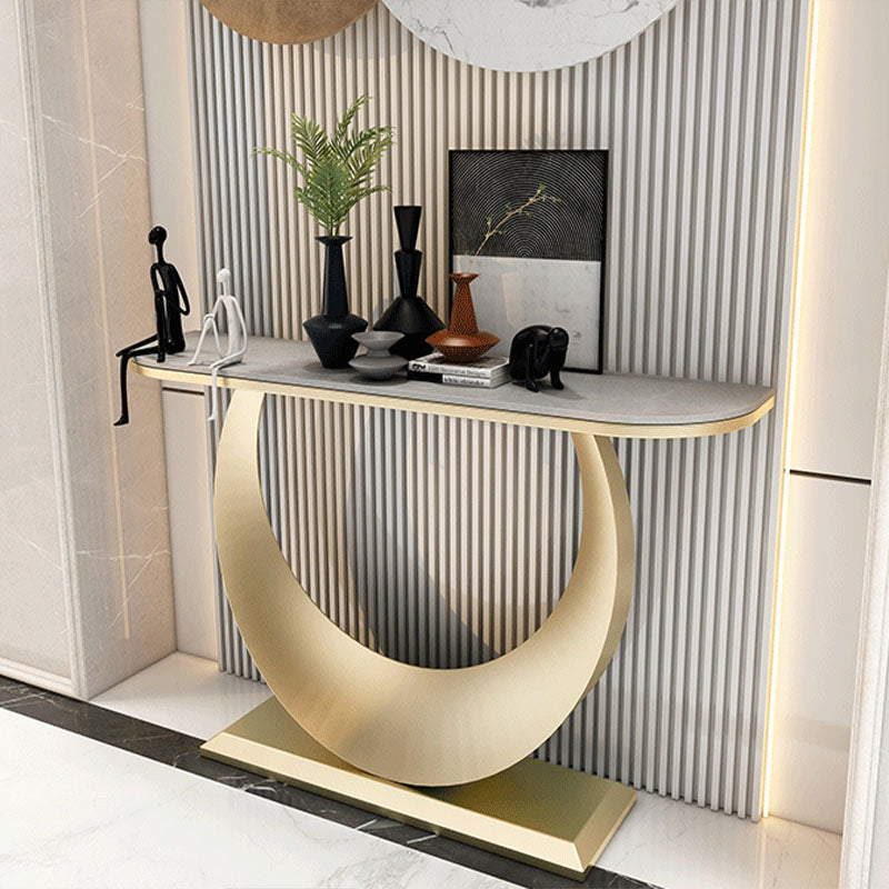 Modern Iron Console Sofa Table Stone Half Moon Console Accent Table for Hall