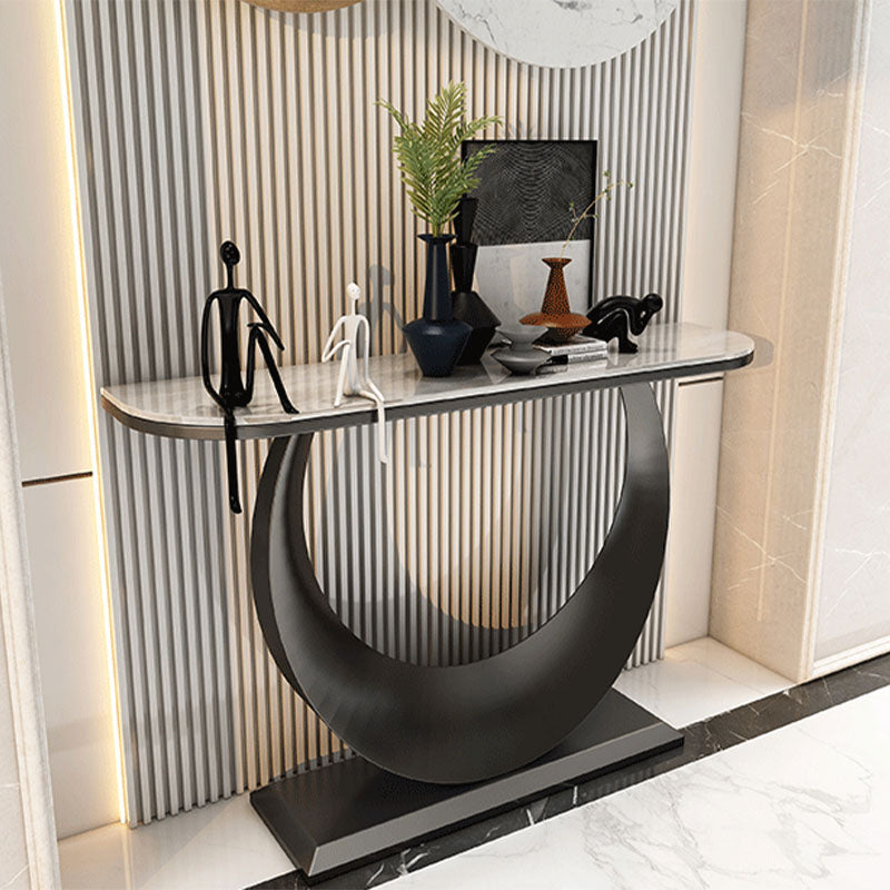 Modern Iron Console Sofa Table Stone Half Moon Console Accent Table for Hall