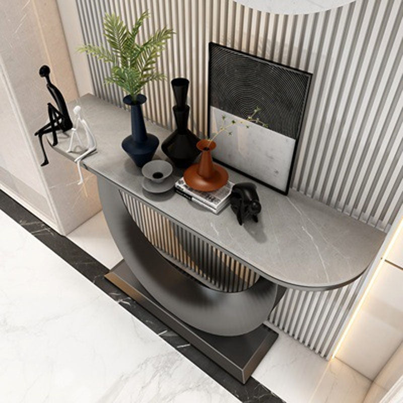Modern Iron Console Sofa Table Stone Half Moon Console Accent Table for Hall