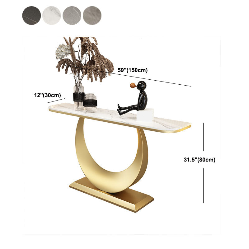 Modern Iron Console Sofa Table Stone Half Moon Console Accent Table for Hall