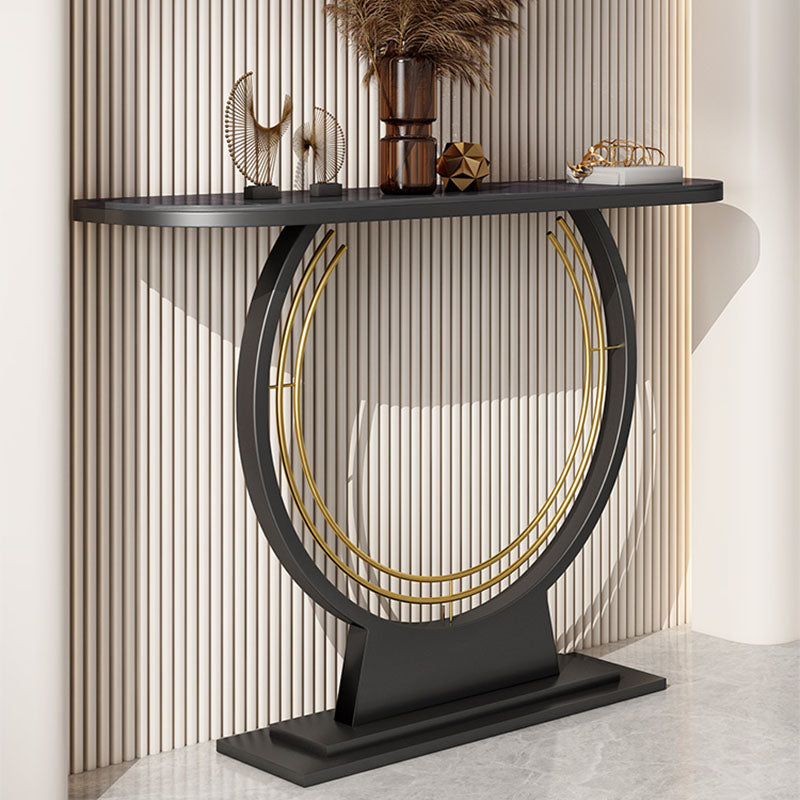 Contemporary Iron Console Sofa Table Stone Half Moon End Table for Hall