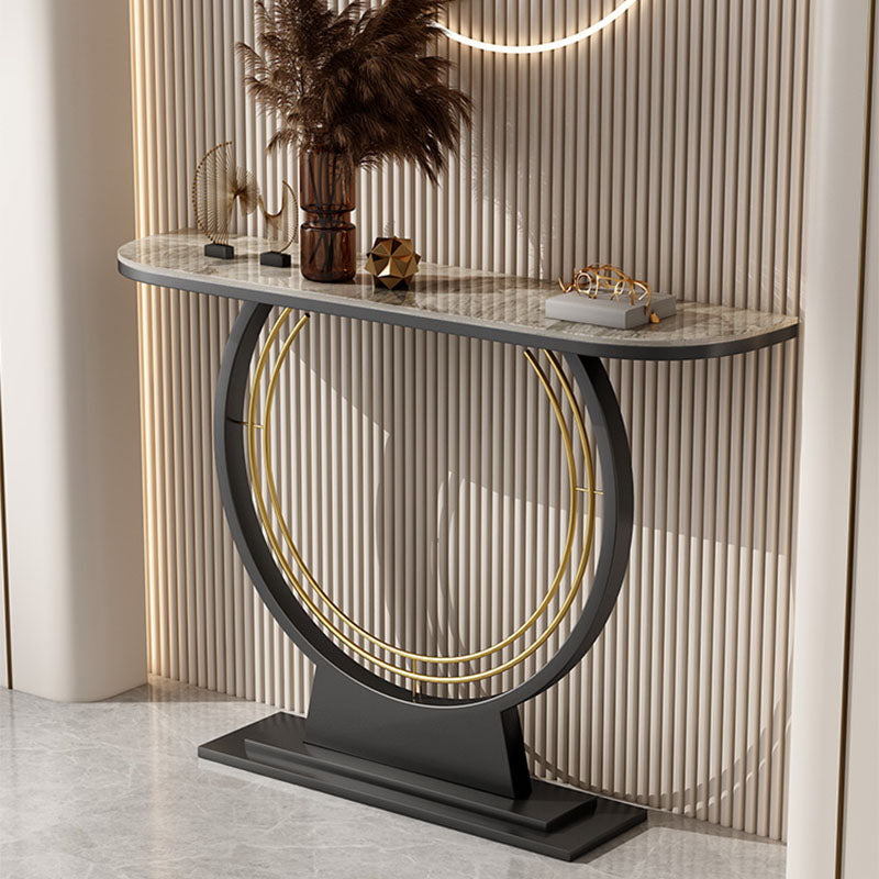 Contemporary Iron Console Sofa Table Stone Half Moon End Table for Hall