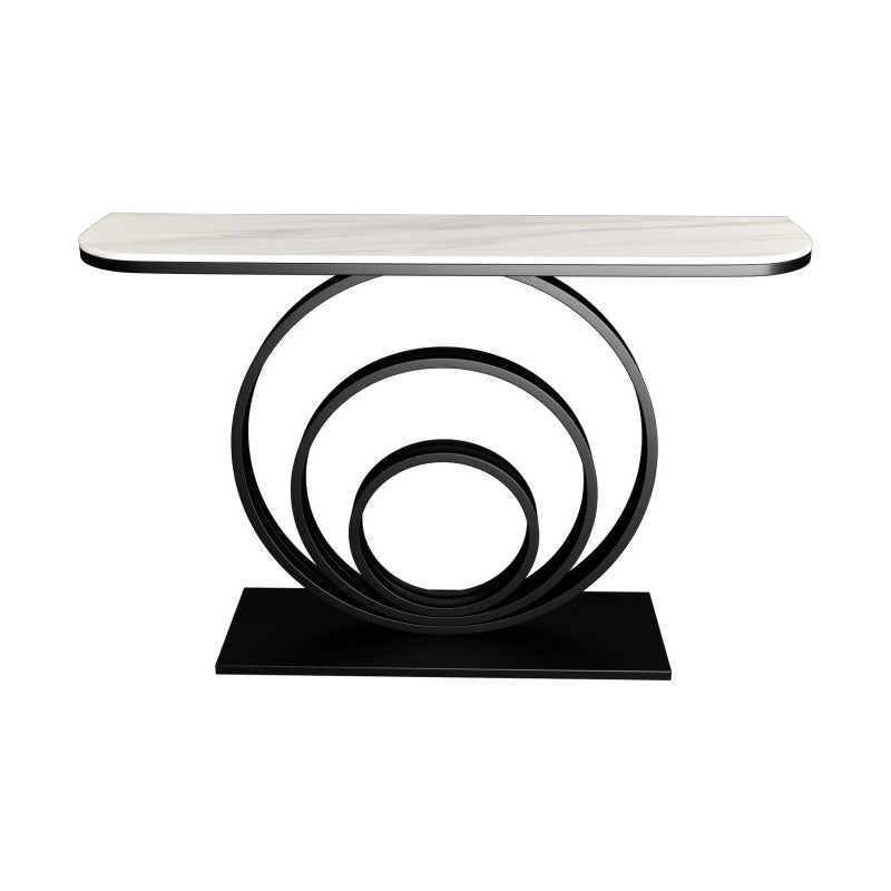 Modern Iron Console Sofa Table Half Moon Stone End Table for Hall