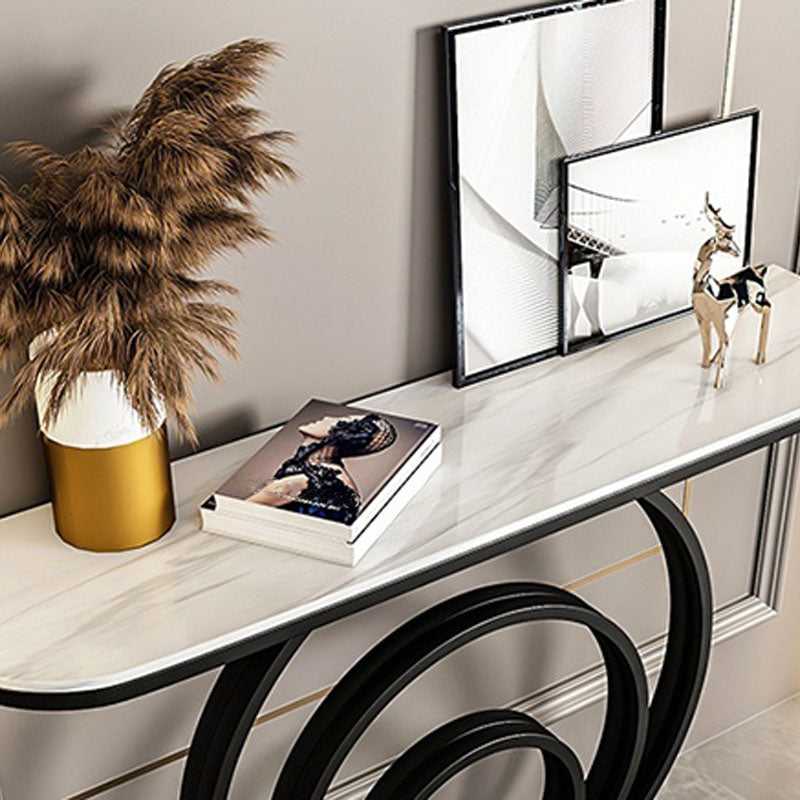 Modern Iron Console Sofa Table Half Moon Stone End Table for Hall